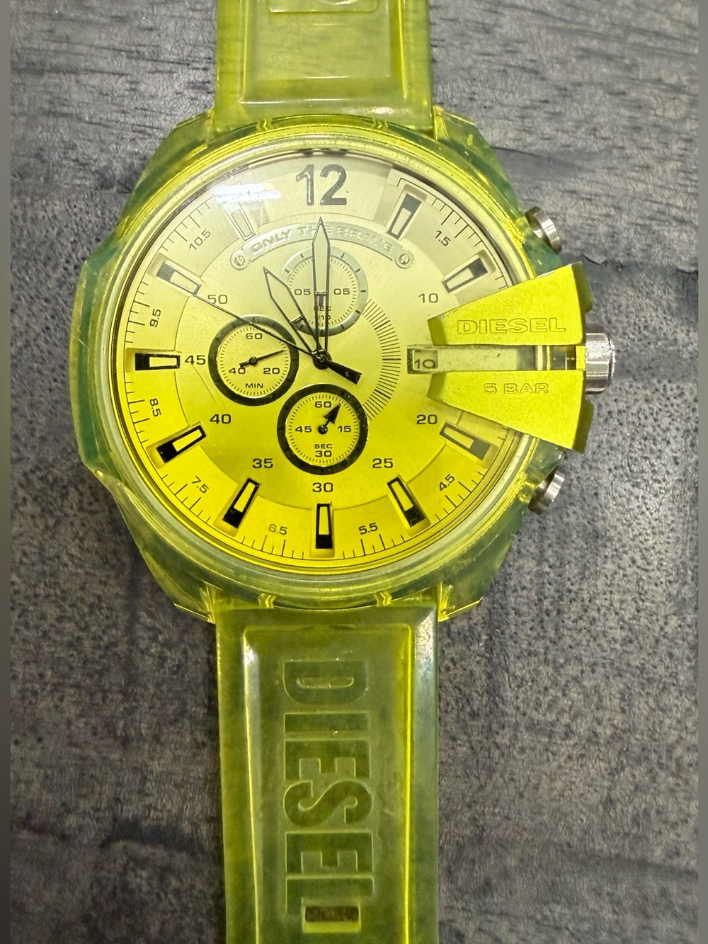 Diesel Neon Yellow Transparent Chronograph Watch/Battery not included.